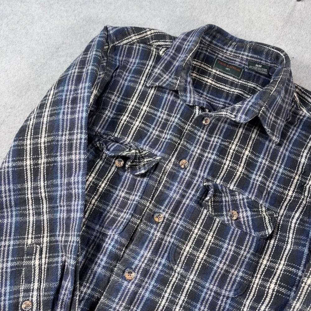 Field & Stream Flannel Shirt Mens M Blue Black Plaid Cotton Button Up L/S